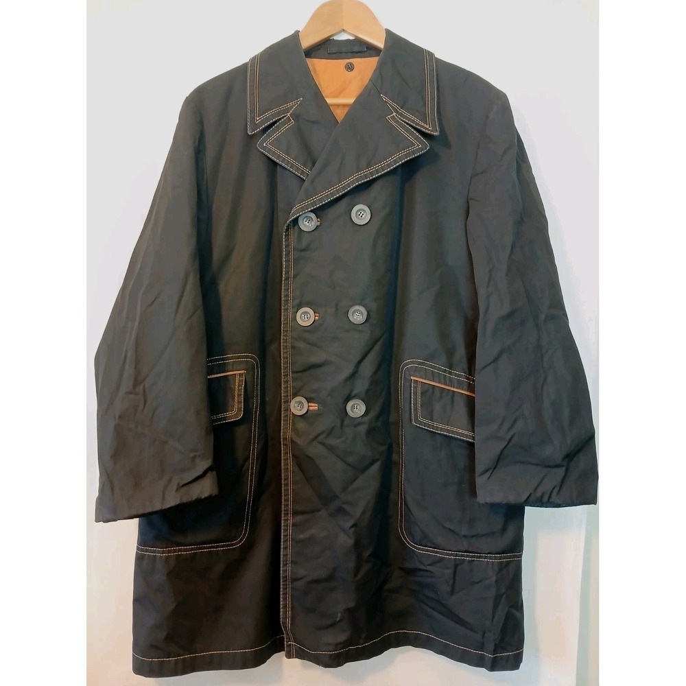 Vintage Cortefiel Mens Black Double Breasted Trench Coat Sz 42 Made in Spain  AC - Picture 8 of 13